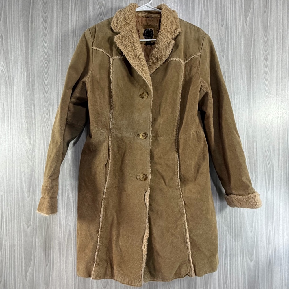Vintage Giacca Penny Lane Suede Leather Faux Fur Jacket Camel Tan Y2K Juniors XL